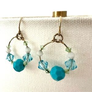 Elegant Blue Beaded Small Dangling Hoop Earrings